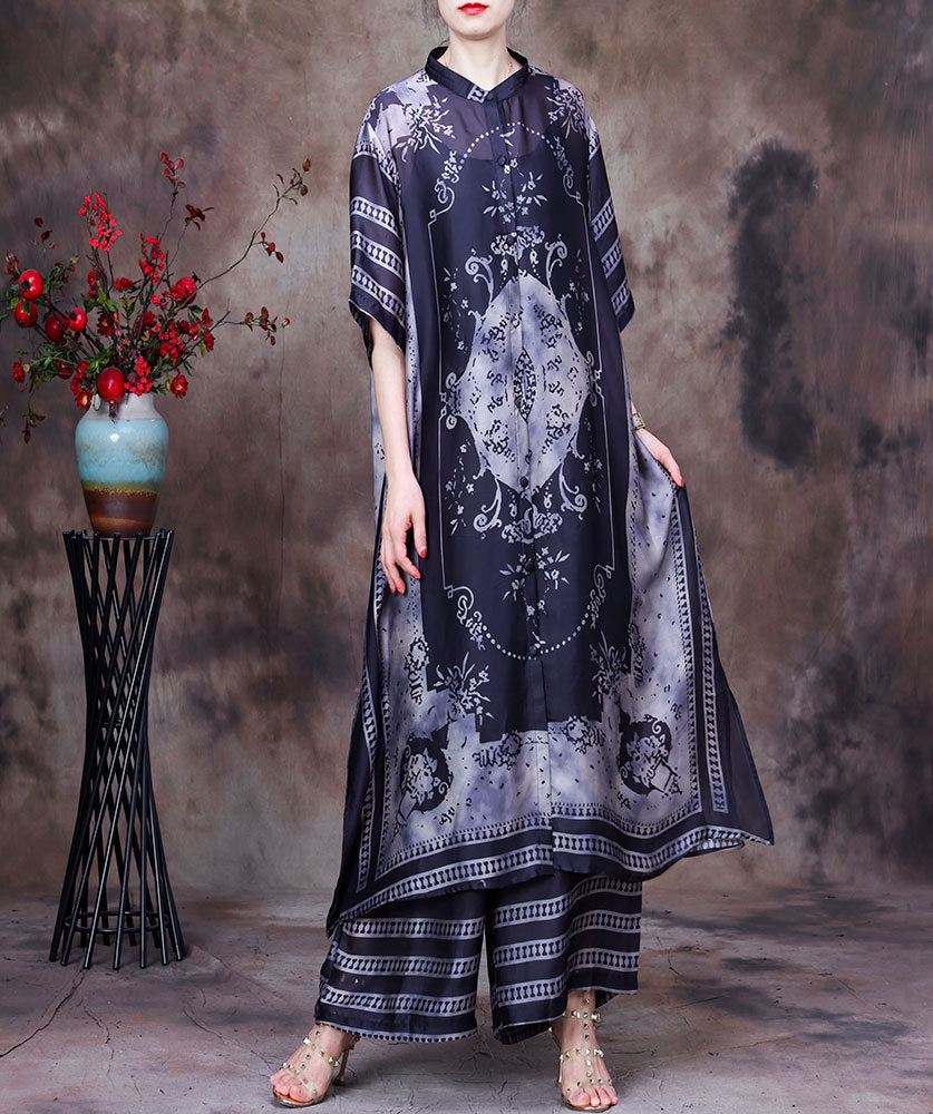 Vintage Plus Sizes Long Blouses and Wide Legs Pants Summer Outfits