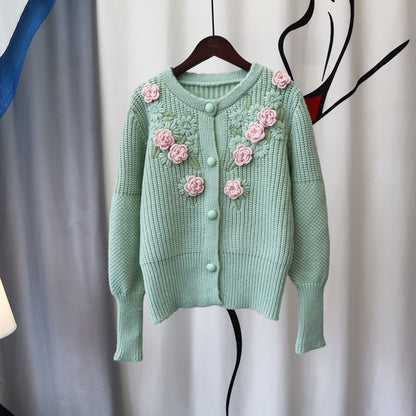 3D Knitting Rose Design Sweetly Knitted Overcoats