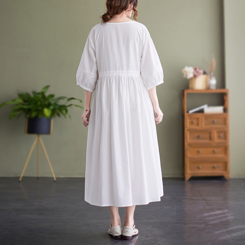Vintage Embroidery Cotton Women Plus Sizes Dresses