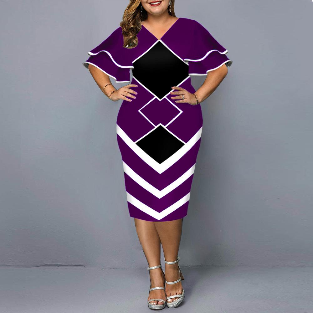 Women Plus Sizes Print Fall Dresses-STYLEGOING