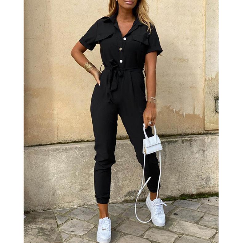 Summer Turnover Collar Leisure Jumpsuits-STYLEGOING