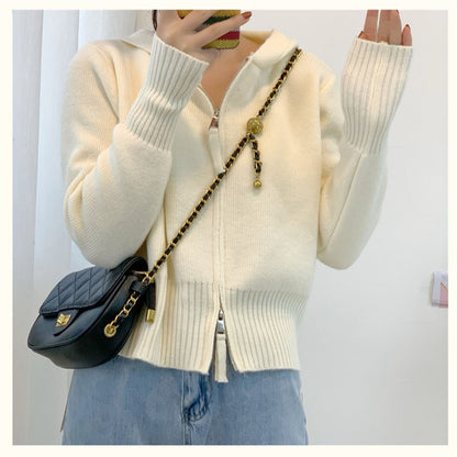 Casual Double Zipper Knitting Hoodies Sweaters