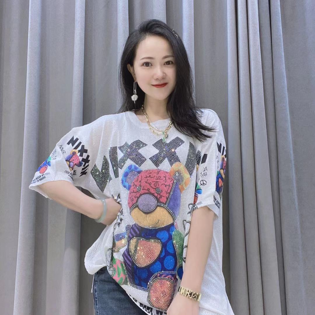 Summer Diamond Knitting Short Sleeves T Shirts