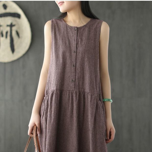Vintage Sleeveless Linen Summer Midi Dresses