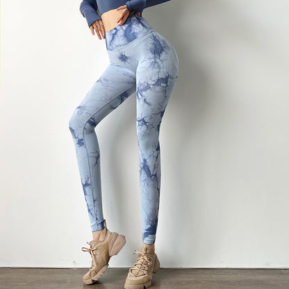 Women High Waist Dyed Yoga Running Leggings