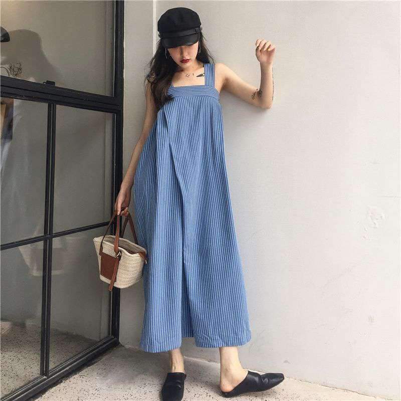 Fashion Loose High Waist Striped Leisure Jumpsuits-STYLEGOING