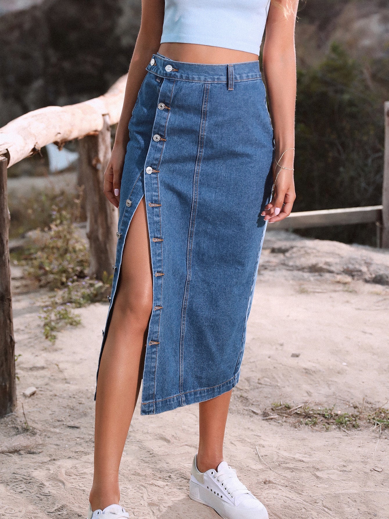 Sexy High Waist Slit Front Denim Skirts for Women