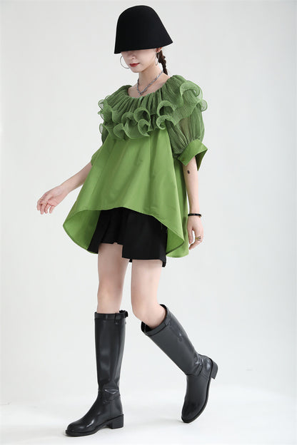 Summer Off The Shoulder Chiffon Ruffled Shirts with Belt for Girls