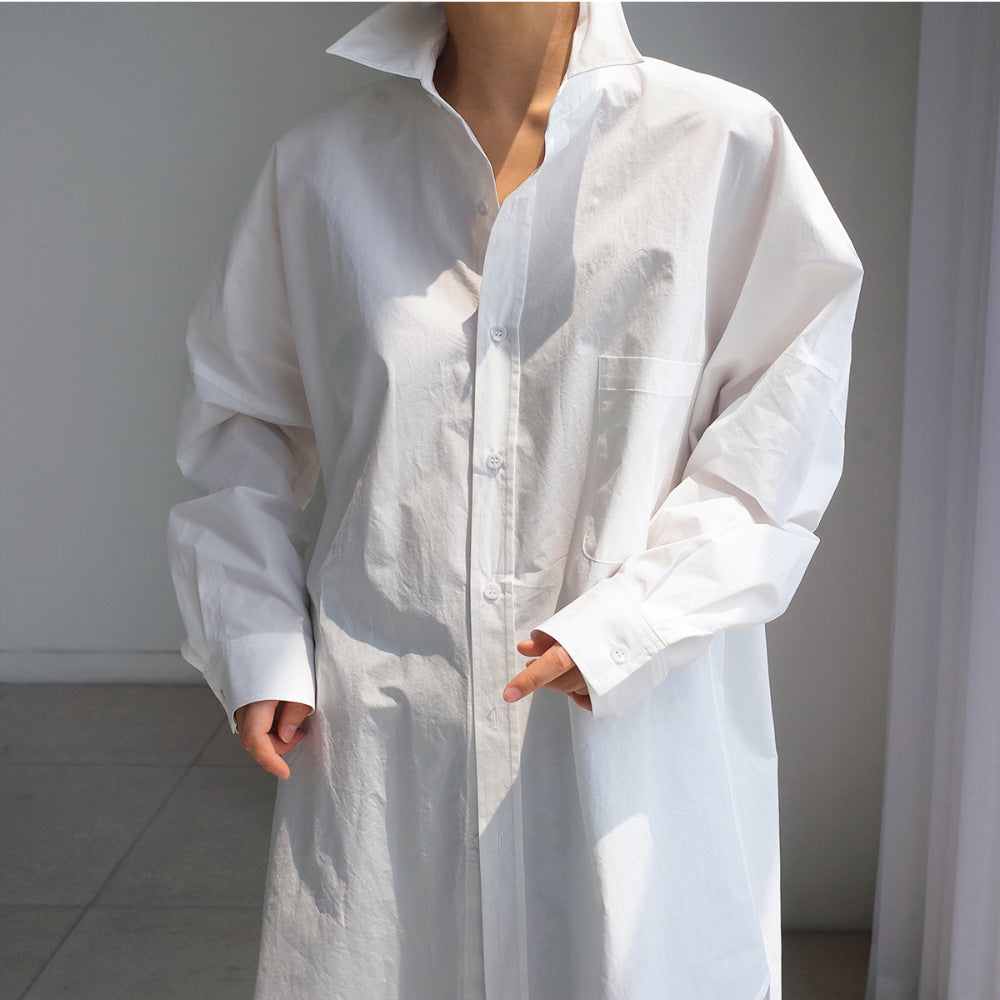 Casual Cotton White Midi Length Women Long Sleeves Shirts