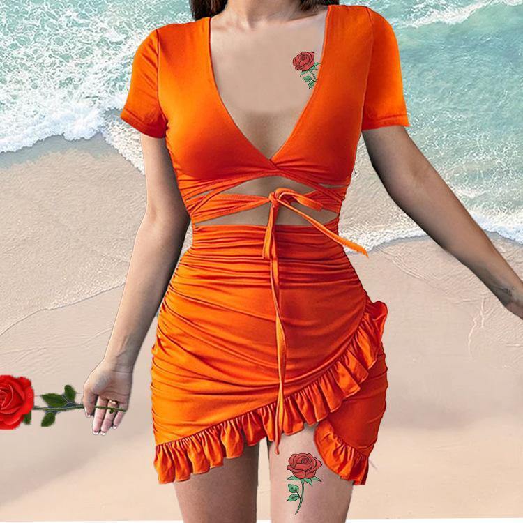 Sexy V-neck Irregular Tight Mini Dresses-STYLEGOING