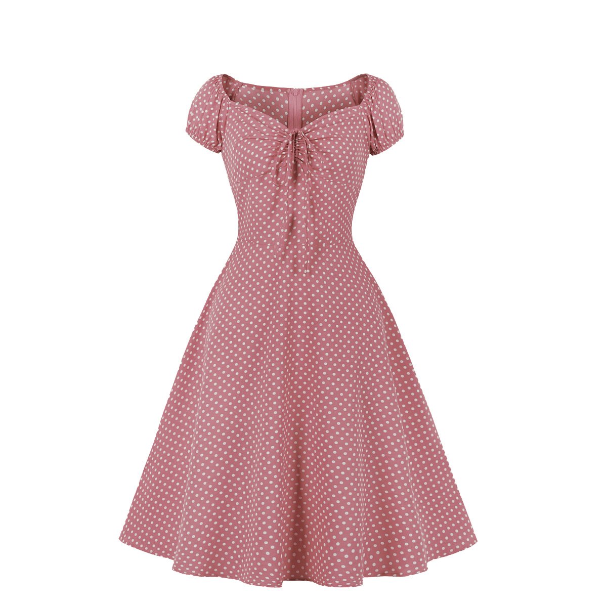 Women Short Sleeves Dot Print Vintage Dresses-STYLEGOING