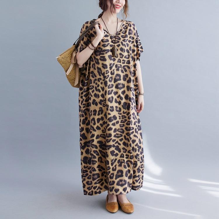 Plus Sizes Women Leopard Short Sleeve Cozy Dresses