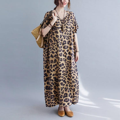 Plus Sizes Women Leopard Short Sleeve Cozy Dresses