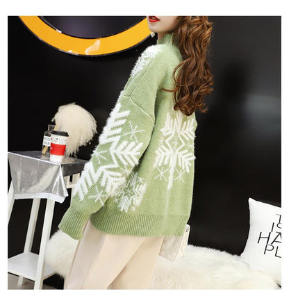 Christmas Snowflake High Neck Knitting Women Sweaters--Free Shipping at meselling99