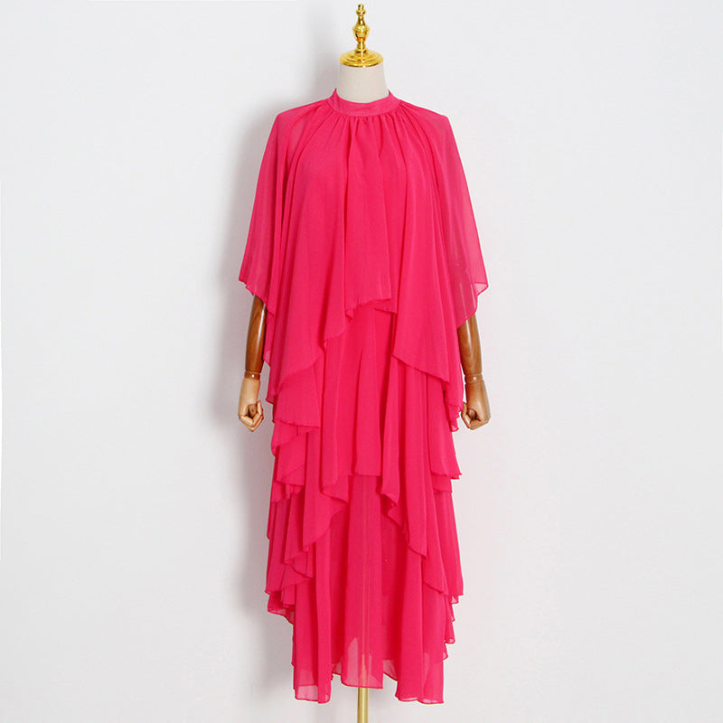 Chiffon High Neck Ruffle Women Long Holiday Dresses