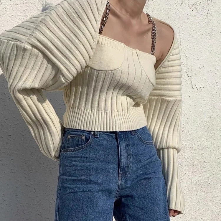 Autumn Women Knitted Straps&sweater Sets