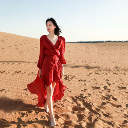 Wine Red Summer Long Beach Holiday Dresses