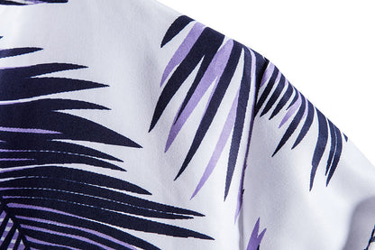 Casual Leaf Print Summer Short Sleeves Shirts for Men