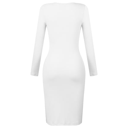 Elegant Button Design Long Sleeves Dresses