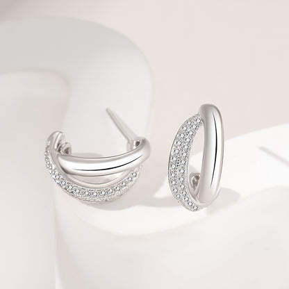 Diamond Inlay Designed Sterling Silver Stud Earrings for Women