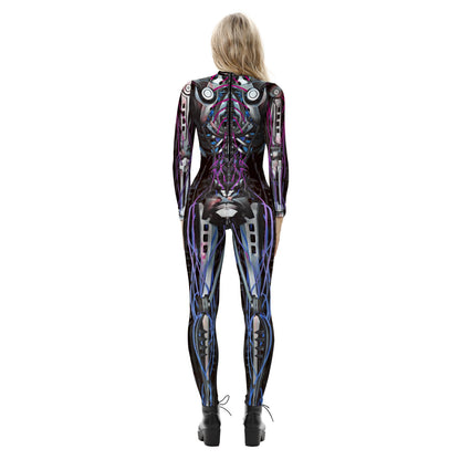 Halloween Skeleton Print Long Sleeves Slim Jumpsuits Cosplay