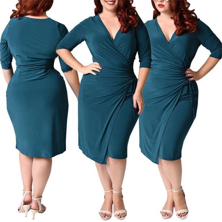 Plus Sizes Women Casual Half Sleeves Dresses-STYLEGOING