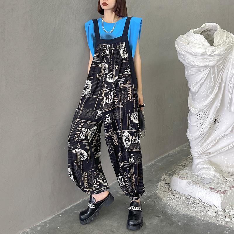 Summer Casual Newspaper Design Jumpsuits-STYLEGOING