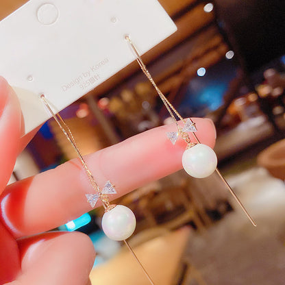 Fasion Bowknot Pearl Dangle Earrings for Women