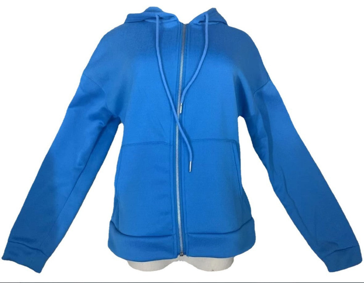 Casual Zipper Velvet Long Sleves Women Hoody Tops