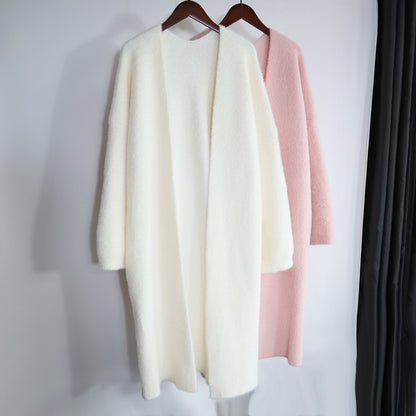 Classy Women Mink Wool Design Long Outerwear