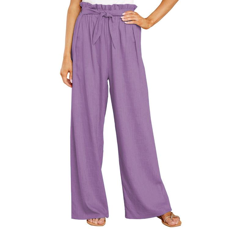 Casual Women Linen Long Pants-Purple-S-Free Shipping at meselling99