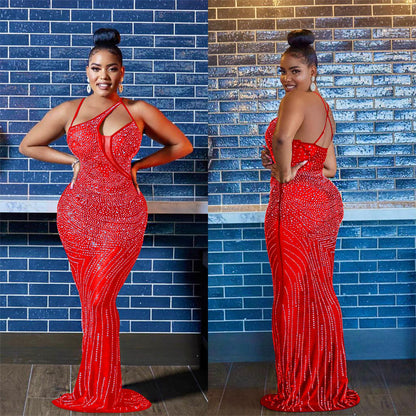 Sexy Diamond Sleeveless Long Evening Party Dresses