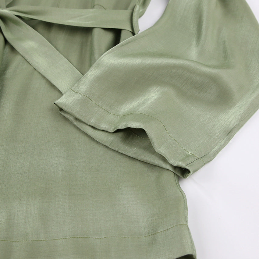 Casual Satin Women Long Sleeves Shirts and Wide Leg Pants