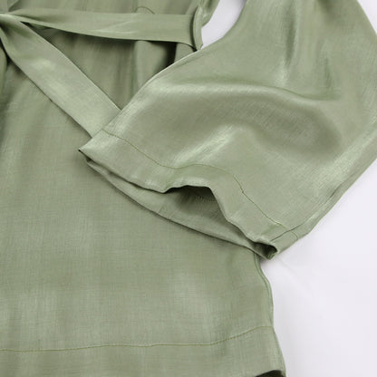 Casual Satin Women Long Sleeves Shirts and Wide Leg Pants
