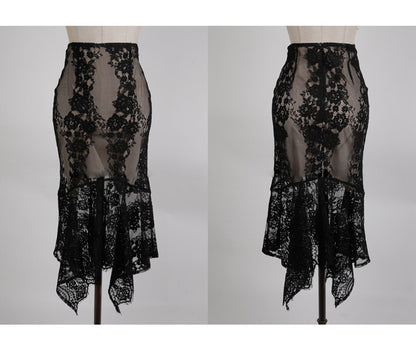 Sexy Puff Sleeves Two Pieces Black Lace Party Dresses