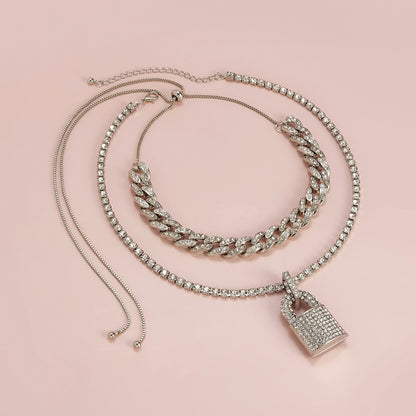 Creative Lock Design Rhinestone Clavicle Necklace for Women