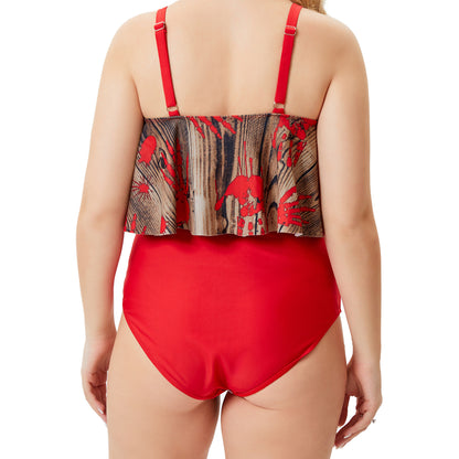 Red Ruffled Red Two Pieces Plus Sizes Summer Swimsuits