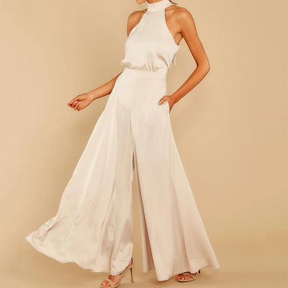 New Halter Off White Long Jumpsuits-STYLEGOING