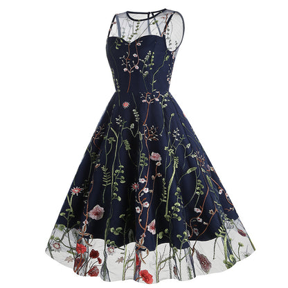 Vintage Sleeveless Embroidery Dresses