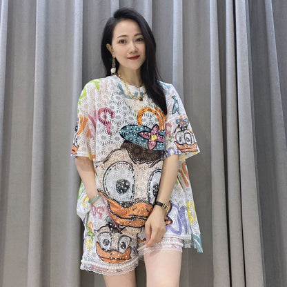 Summer Lovely Lace Casual Short Sleeves and Shorts Sets