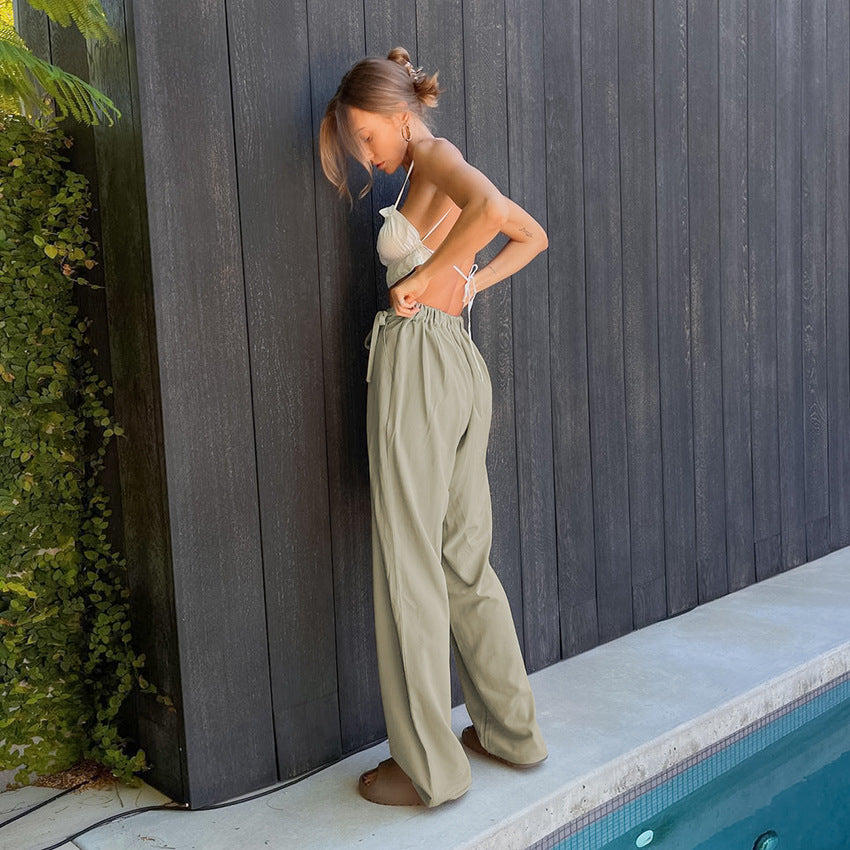 Summer Casual High Waist Women Wide Leg Pants