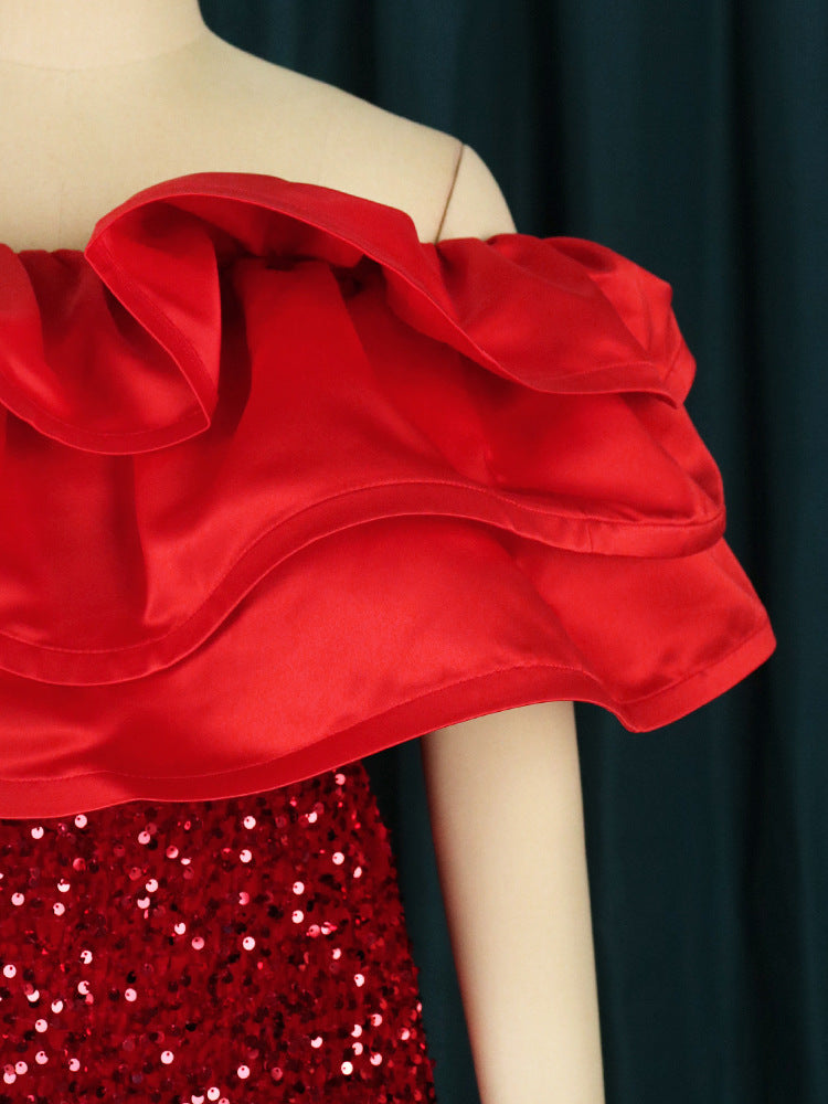 Sexy Red Sequined Strapless Women Party Dresses