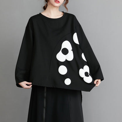 Black Floral Design Plus Sizes Spring Hoodies