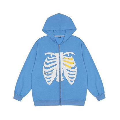 Casual Skeleton Zipper Long Sleeves Overcoats