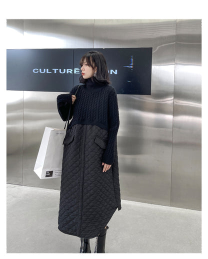 Women High Neck Winter Thicken Knitting Botton Cozy Dresses