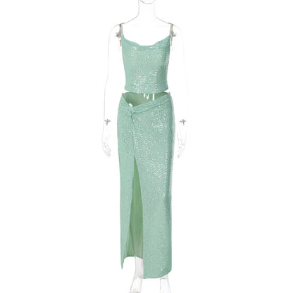 Sexy Light Green Split Front Evening Party Dresses