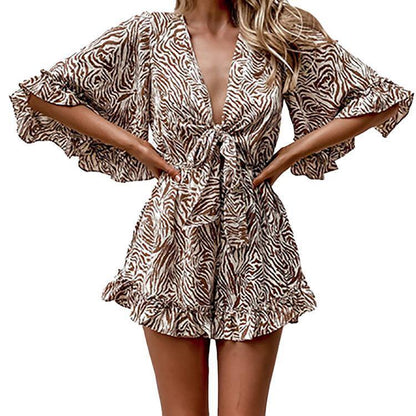 Ruffled Sleeves Short Jumsuits Dresses-STYLEGOING