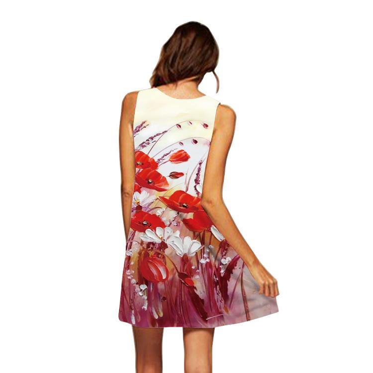 Summer 3D Floral Print Sleeveless Mini Short Dresses-STYLEGOING