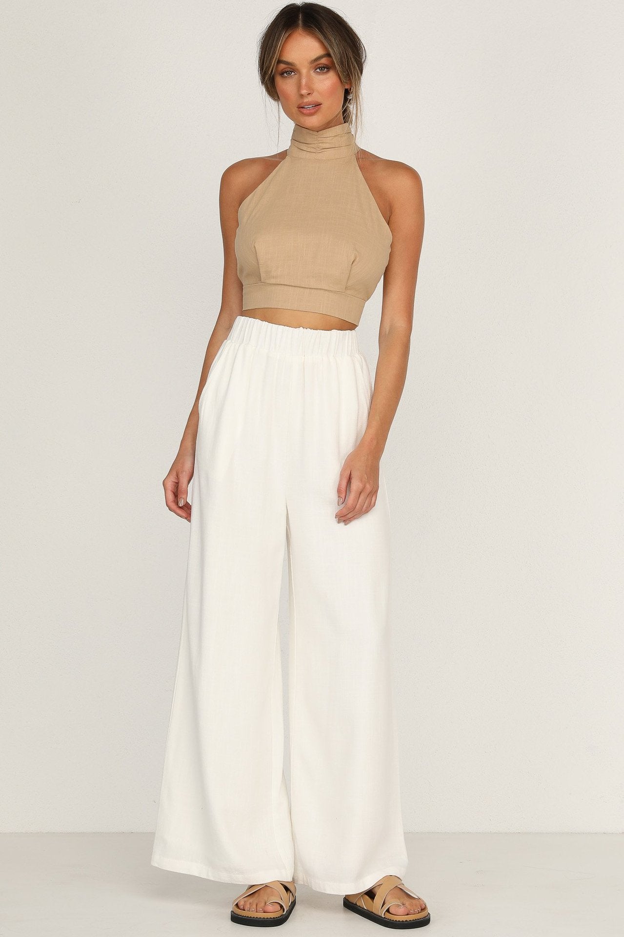 Sexy Summer High Neck Backless Lace Up Crop Top