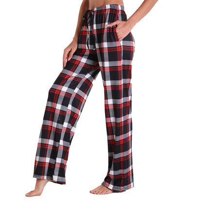 Causal Plaid Women Pajamas Pants Elastic Cord